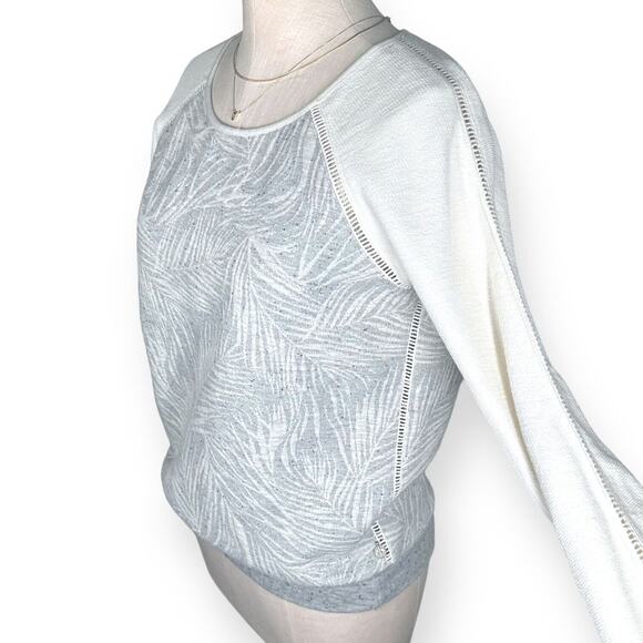 SCOTCH & SODA MAISON SCOTCH Palm Print Sweater Sweatshirt Relaxed Gray White 4 - Picture 3 of 13